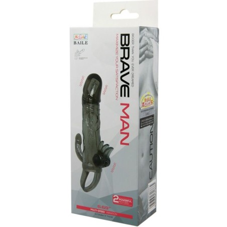 BAILE - BRAVE MAN FUNDA PENE ANAL Y CLITORIS VIBRADOR 16.5 CM NEGRO BAILE FOR HIM