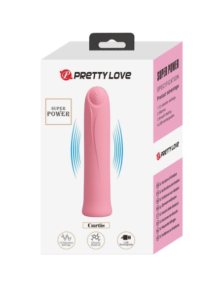 PRETTY LOVE - CURTIS MINI VIBRADOR SUPER POWER 12 VIBRACIONES SILICONA ROSA