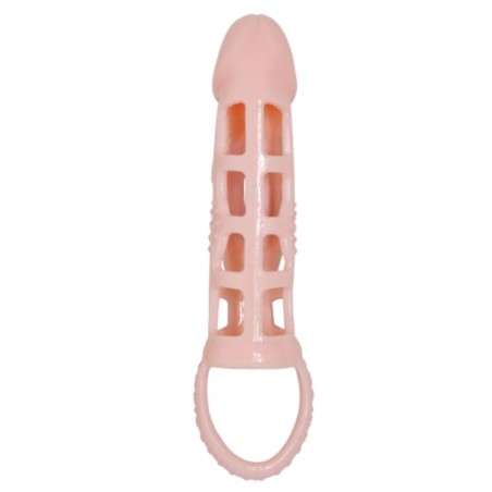 BAILE - FUNDA EXTENSORA PENE CON VIBRACIÓN Y STRAP NATURAL 13.5 CM BAILE FOR HIM