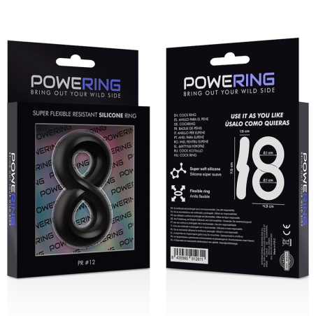 POWERING - SUPER FLEXIBLE Y RESISTENTE ANILLO PENE Y TESTÍCULOS PR12 NEGRO POWERING