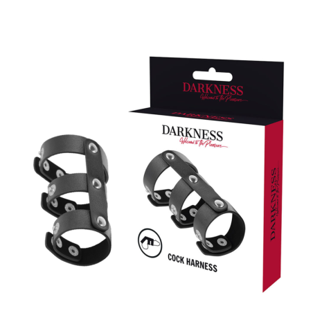 DARKNESS - ANILLO DOBLE PENE Y TESTÍCULOS AJUSTABLE LEATHER DARKNESS BONDAGE
