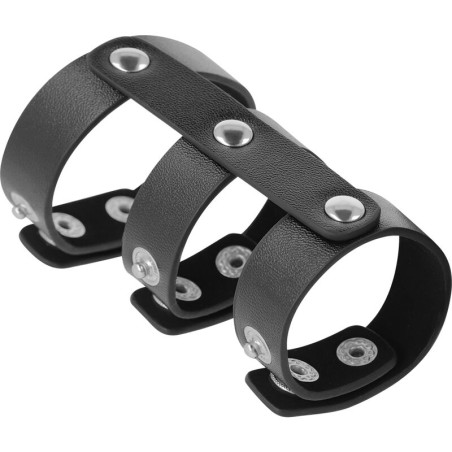 DARKNESS - ANILLO DOBLE PENE Y TESTÍCULOS AJUSTABLE LEATHER DARKNESS BONDAGE