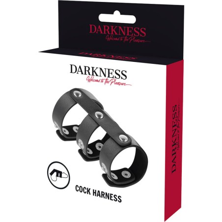 DARKNESS - ANILLO DOBLE PENE Y TESTÍCULOS AJUSTABLE LEATHER DARKNESS BONDAGE