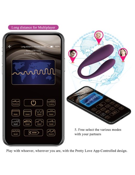 PRETTY LOVE - AUGUST VIBRADOR DOBLE PLACER APP REMOTE 