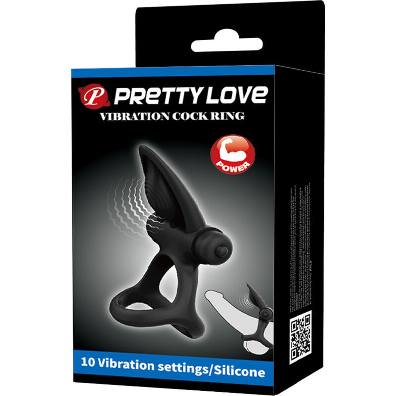 PRETTY LOVE - ANILLO VIBRADOR 10 VIBRACIONES SILICONA NEGRO 