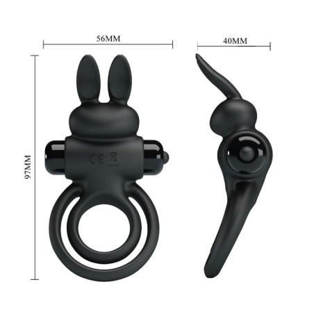 PRETTY LOVE - ANILLO VIBRADOR III CONEJO PARA PENE NEGRO PRETTY LOVE MALE