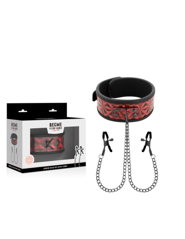 BEGME - RED EDITION COLLAR CON CADENAS Y PINZAS PEZONES CON FORRO DE NEOPRENO 
