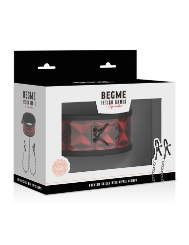 BEGME - RED EDITION COLLAR CON CADENAS Y PINZAS PEZONES CON FORRO DE NEOPRENO 