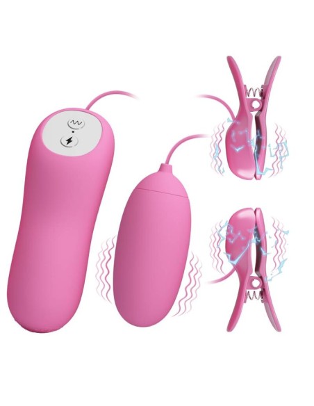 PRETTY LOVE - PINZAS CON VIBRACIÓN Y ELETROSHOCK ROSA