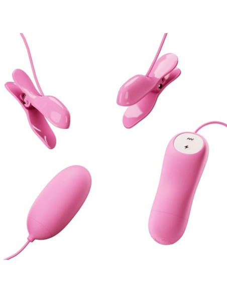 PRETTY LOVE - PINZAS CON VIBRACIÓN Y ELETROSHOCK ROSA