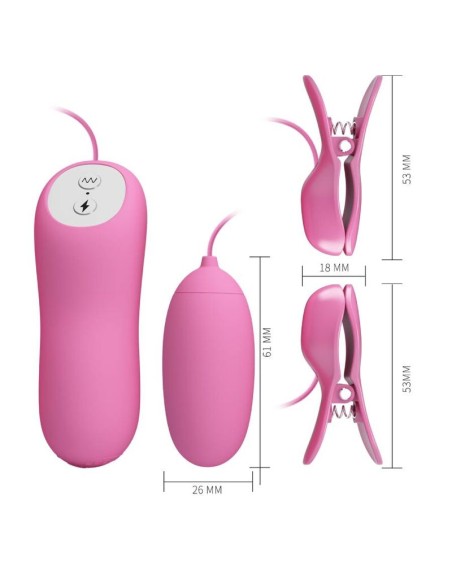 PRETTY LOVE - PINZAS CON VIBRACIÓN Y ELETROSHOCK ROSA