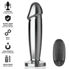 INTENSE - PLUG ANAL 10 VIBRACIONES METAL EN FORMA DE DILDO CON CONTROL REMOTO S 2