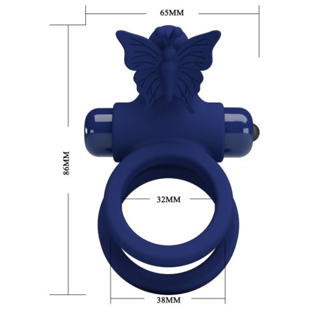 PRETTY LOVE - JAMELE DOBLE ANILLO CON VIBRACIÓN & ESTIMULADOR MARIPOSA AZUL PRETTY LOVE MALE