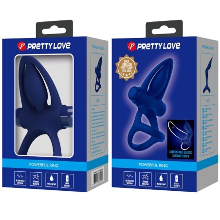 PRETTY LOVE - MAT DOBLE ANILLO CON VIBRACIÓN & ESTIMULADOR AZUL 