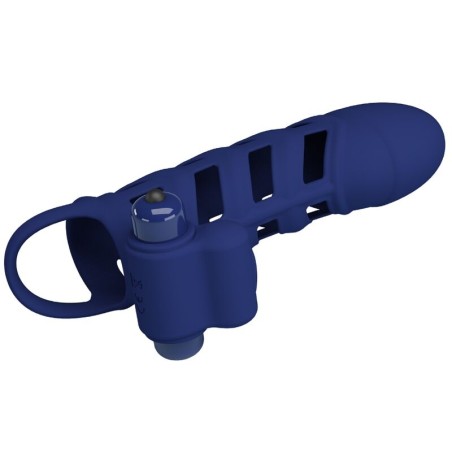 PRETTY LOVE - ALTAF ANILLO VIBRADOR CON FUNDA DE SILICONA AZUL 