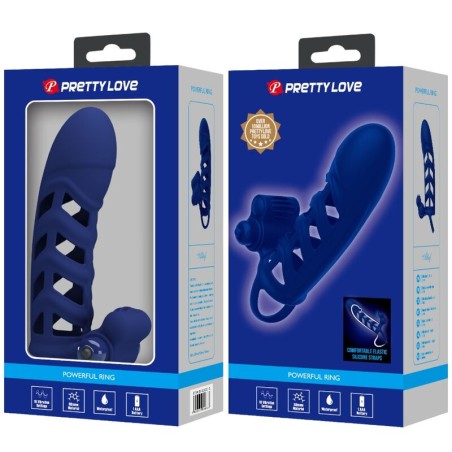 PRETTY LOVE - ALTAF ANILLO VIBRADOR CON FUNDA DE SILICONA AZUL 