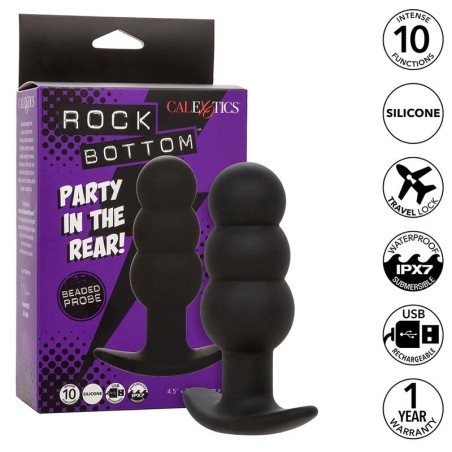 CALEXOTICS - ROCK BOTTOM PLUG ANAL CON CUENTAS 10 VIBRACIONES SILICONA NEGRO CALEXOTICS