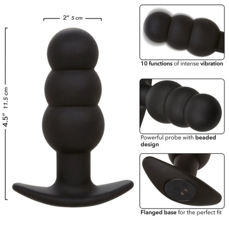 CALEXOTICS - ROCK BOTTOM PLUG ANAL CON CUENTAS 10 VIBRACIONES SILICONA NEGRO CALEXOTICS