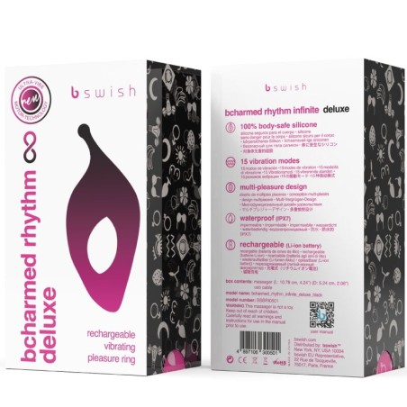 B SWISH - BCHARMED RHYTHM INFINITE DELUXE ANILLO PARA PENE 15 VIBRACIONES NEGRO B SWISH