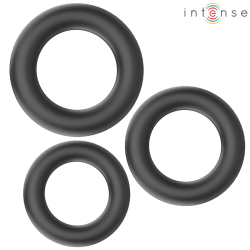 INTENSE - HUGH 3 ANILLOS BÁSICOS PARA PENE SILICONA NEGRO INTENSE COUPLES TOYS