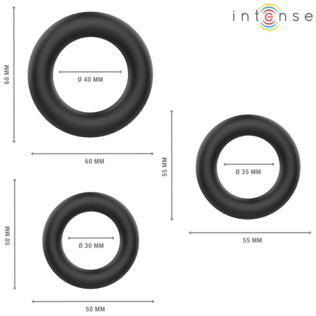 INTENSE - HUGH 3 ANILLOS BÁSICOS PARA PENE SILICONA NEGRO INTENSE COUPLES TOYS
