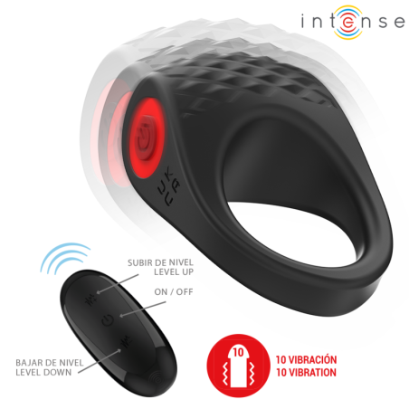 INTENSE - CLOVER ANILLO VIBRADOR PENE 10 VIBRACIONES NEGRO INTENSE COUPLES TOYS