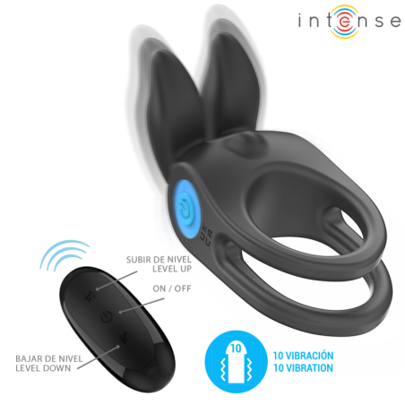 INTENSE - SAM ANILLO DOBLE VIBRADOR PENE 10 VIBRACIONES NEGRO INTENSE COUPLES TOYS