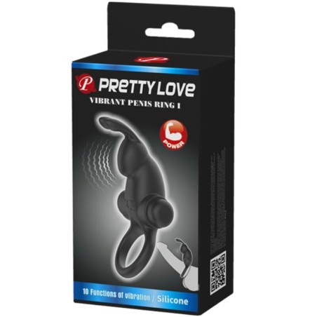 PRETTY LOVE - ANILLO VIBRADOR + ESTIMULADOR RABBIT CLÍTORIS 10 VIBRACIONES NEGRO PRETTY LOVE