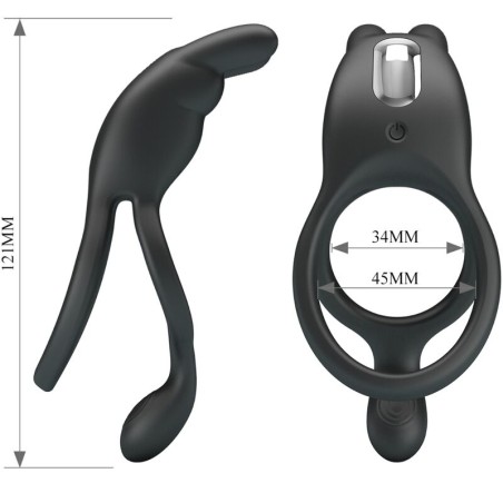 PRETTY LOVE - SETH DOBLE ANILLO VIBRADOR RABBIT 7 VIBRACIONES NEGRO PRETTY LOVE