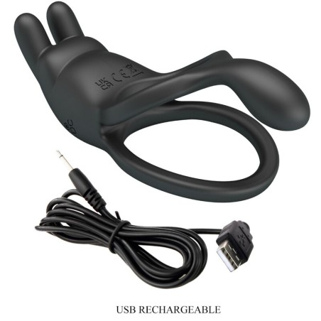 PRETTY LOVE - SETH DOBLE ANILLO VIBRADOR RABBIT 7 VIBRACIONES NEGRO PRETTY LOVE