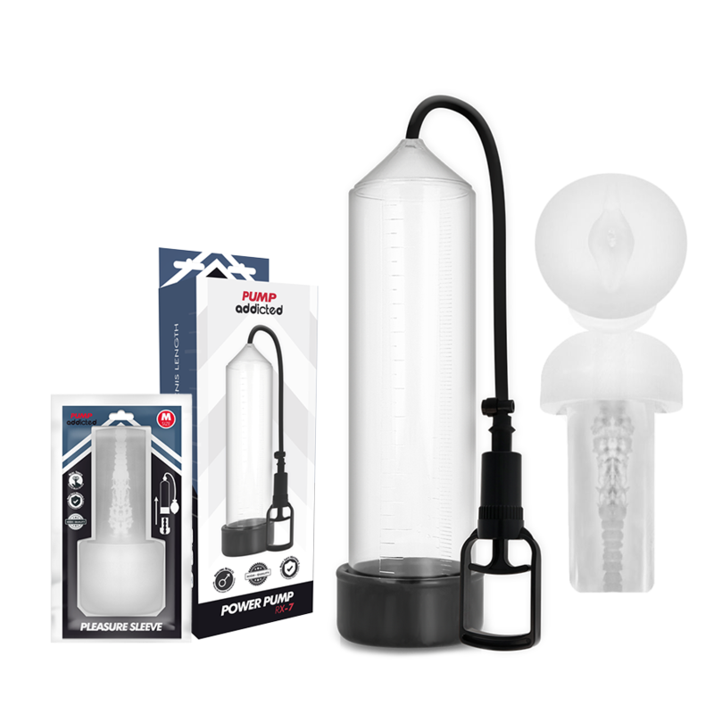 PUMP ADDICTED - BOMBA ERECCIÓN RX7 TRANSPARENTE CON MASTURBADOR Bomba Alargadora Pene