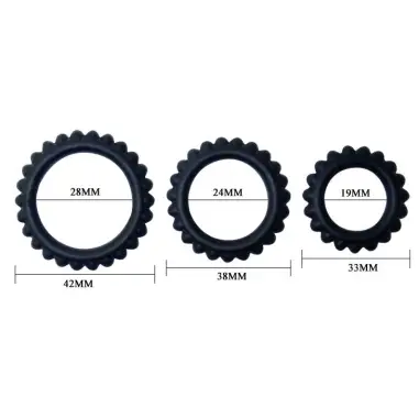 Titan Set 3 Pcs Cock Ring Black 2.8 + 2.4 + 1.9 cm | Baile
