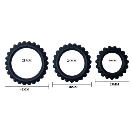 Titan Set 3 Pcs Cock Ring Black 2.8 + 2.4 + 1.9 cm | Baile