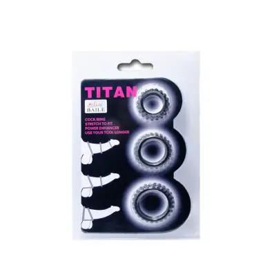 Titan Set 3 Pcs Cock Ring Black 2.8 + 2.4 + 1.9 cm | Baile