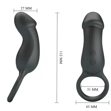 Trae Anillo Vibrador con Estimulador Negro | Pretty Love