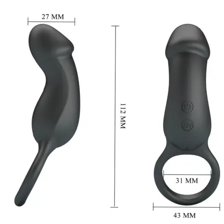 Trae Anillo Vibrador con Estimulador Negro | Pretty Love