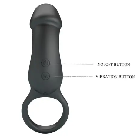 Trae Anillo Vibrador con Estimulador Negro | Pretty Love