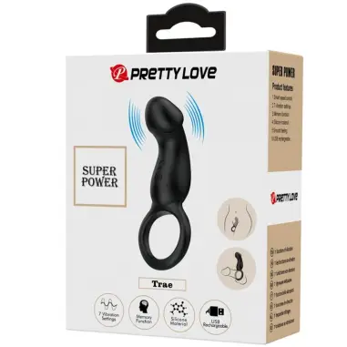 Trae Anillo Vibrador con Estimulador Negro | Pretty Love