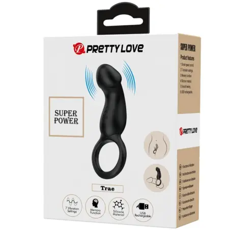 Trae Anillo Vibrador con Estimulador Negro | Pretty Love