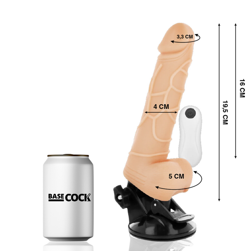 BASECOCK - VIBRADOR REALÍSTICO CONTROL REMOTO NATURAL CON TESTÍCULOS 19.5 CM -O- 4 CM 