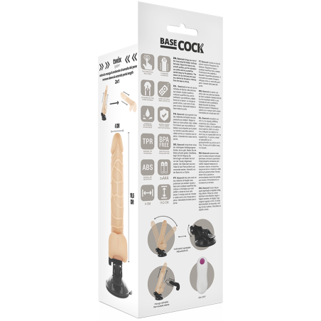 BASECOCK - VIBRADOR REALÍSTICO CONTROL REMOTO NATURAL CON TESTÍCULOS 19.5 CM -O- 4 CM 