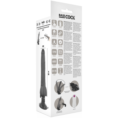 BASECOCK - VIBRADOR REALÍSTICO CONTROL REMOTO NEGRO 19 CM -O- 4 CM BASECOCK
