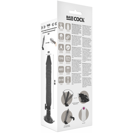 BASECOCK - VIBRADOR REALÍSTICO CONTROL REMOTO NEGRO 20 CM -O- 4 CM BASECOCK