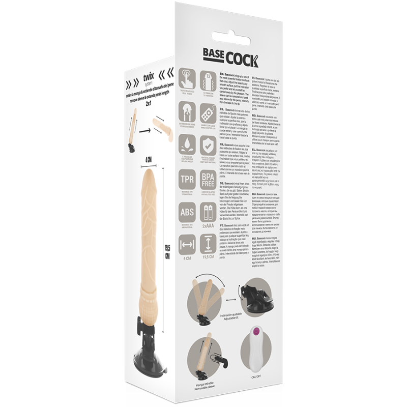 BASECOCK - VIBRADOR REALÍSTICO CONTROL REMOTO NATURAL 19.5 CM -O- 4 CM 