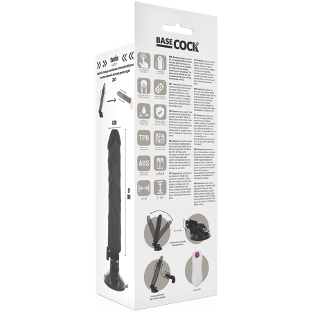 BASECOCK - VIBRADOR REALÍSTICO CONTROL REMOTO NEGRO 21 CM -O- 4 CM BASECOCK