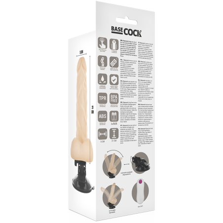 BASECOCK - VIBRADOR REALÍSTICO ARTICULABLE CONTROL REMOTO NATURAL 21 CM -O- 5 CM BASECOCK