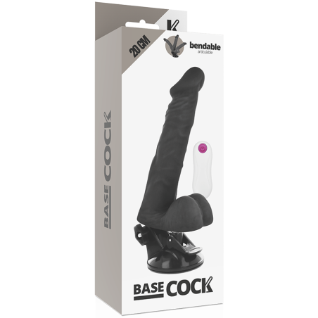 BASECOCK - VIBRADOR REALÍSTICO ARTICULABLE CONTROL REMOTO NEGRO 20 CM -O- 4.5 CM BASECOCK