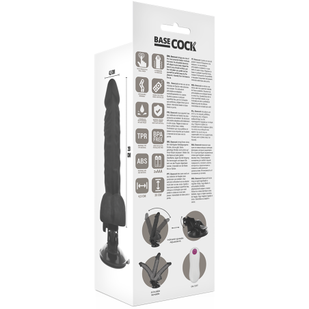 BASECOCK - VIBRADOR REALÍSTICO ARTICULABLE CONTROL REMOTO NEGRO 20 CM -O- 4.5 CM BASECOCK