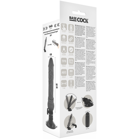 BASECOCK - VIBRADOR REALÍSTICO CONTROL REMOTO NEGRO 19.5 CM -O- 4 CM BASECOCK