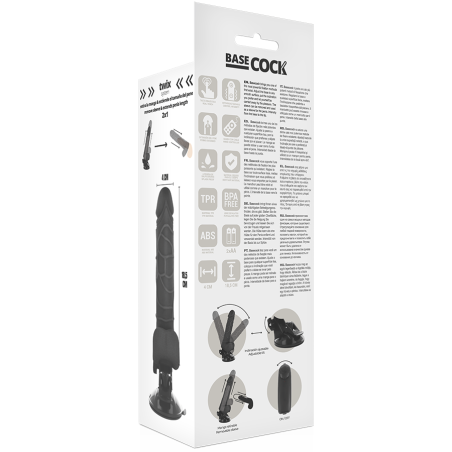 BASECOCK - VIBRADOR REALÍSTICO CONTROL REMOTO NEGRO 18.5 CM -O- 4CM BASECOCK
